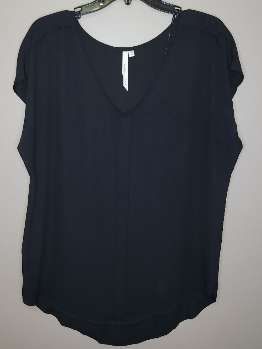 Black V-Neck Dolman Sleeve Blouse Made in USA Women's Size Large